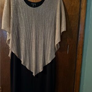 Enfocus Studio Black Midi Dress with Shimmery Cream Capelet